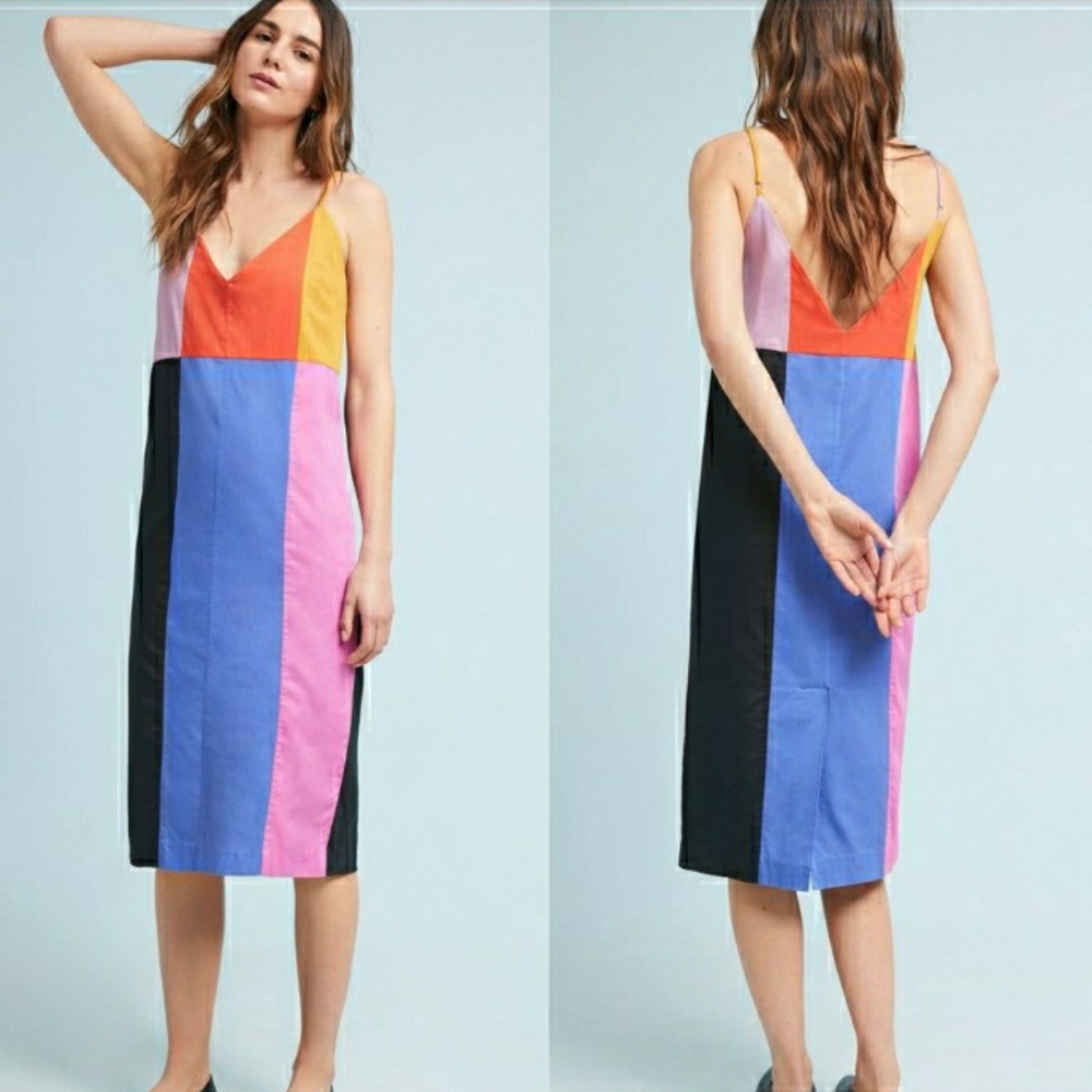 MARA HOFFMAN Georgia Colorblock Rainbow Slip Dress